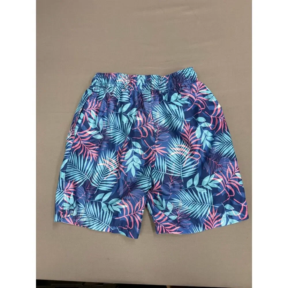 Hawaiian Flower Boys Youth Lined Swim Trunks Size 10/12 Blue Pink